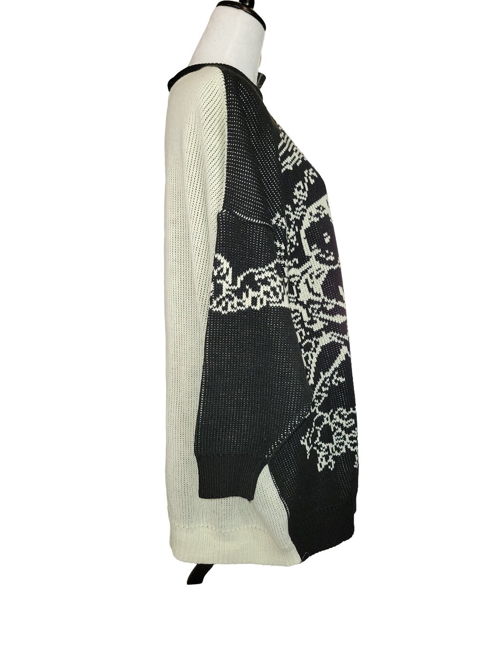 Vintage 70s Contempo Casuals Knit Black & Cream Angel/Cherub Tunic Sweater Med - Picture 4 of 16